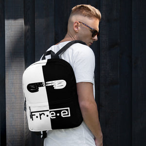 F.R.E.E white and black hand backpack