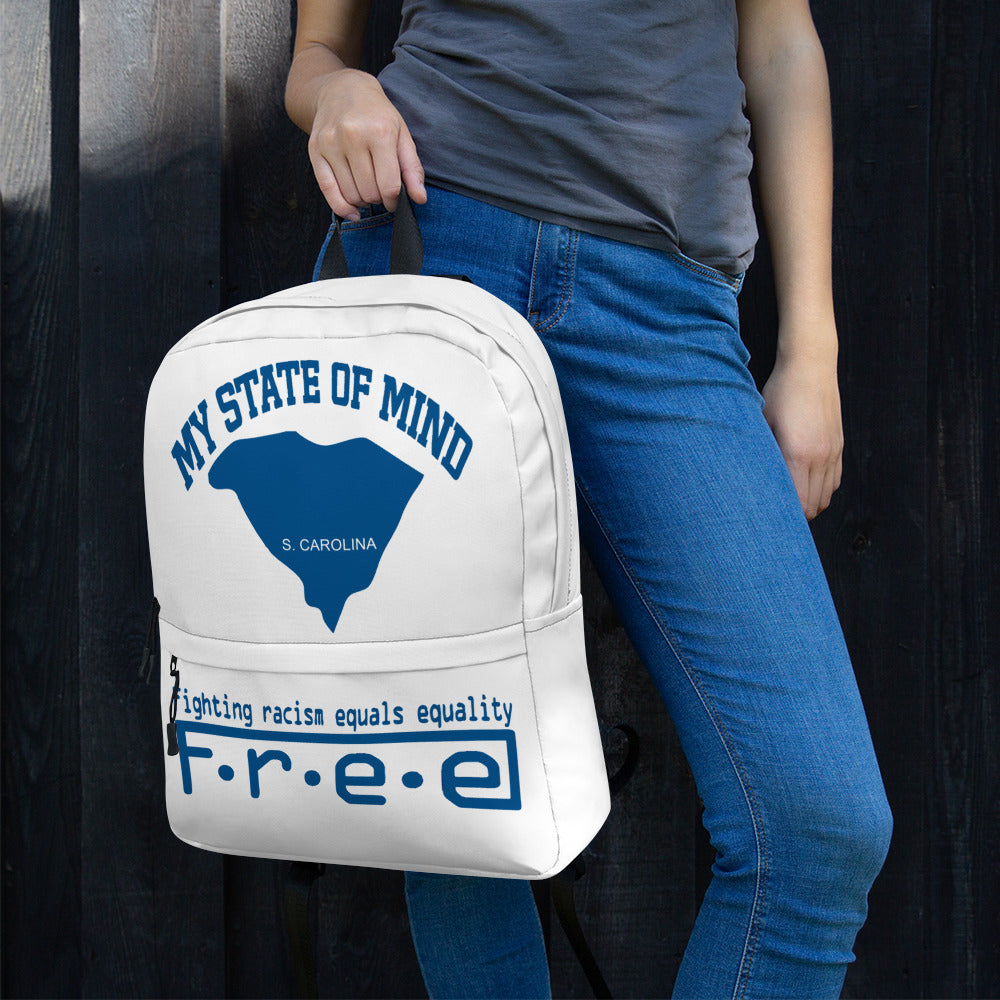 Free my state of mind white and blue S.C. backpack