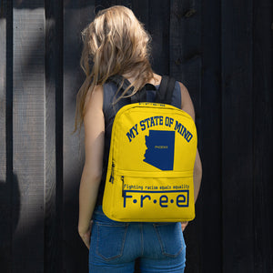 Free my state of mind yellow and blue Phoenix backpack