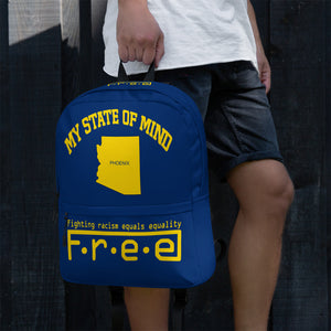 Free my state of mind blue and yellow Phoenix backpack