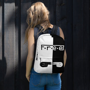 F.R.E.E white and black backpack