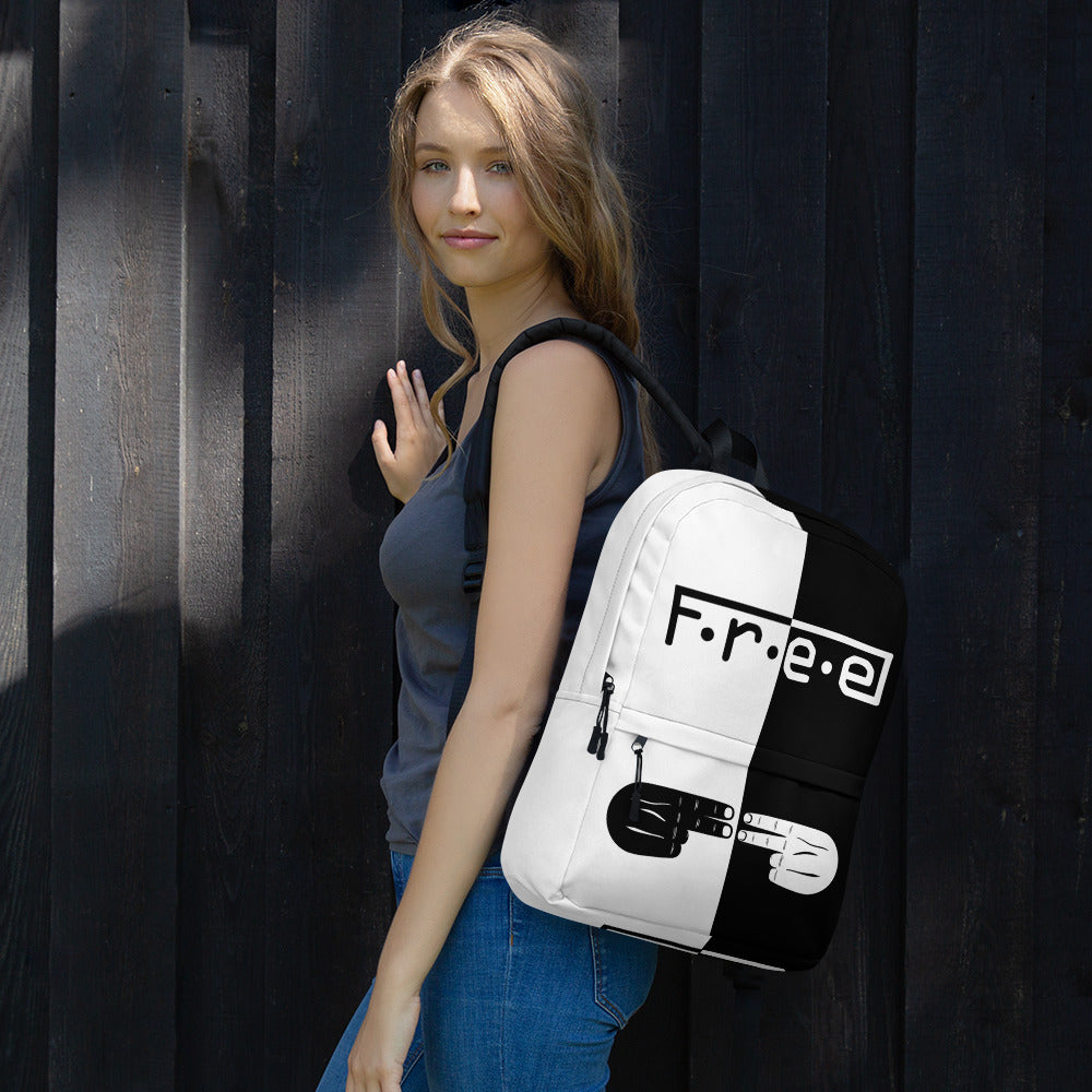 F.R.E.E white and black backpack