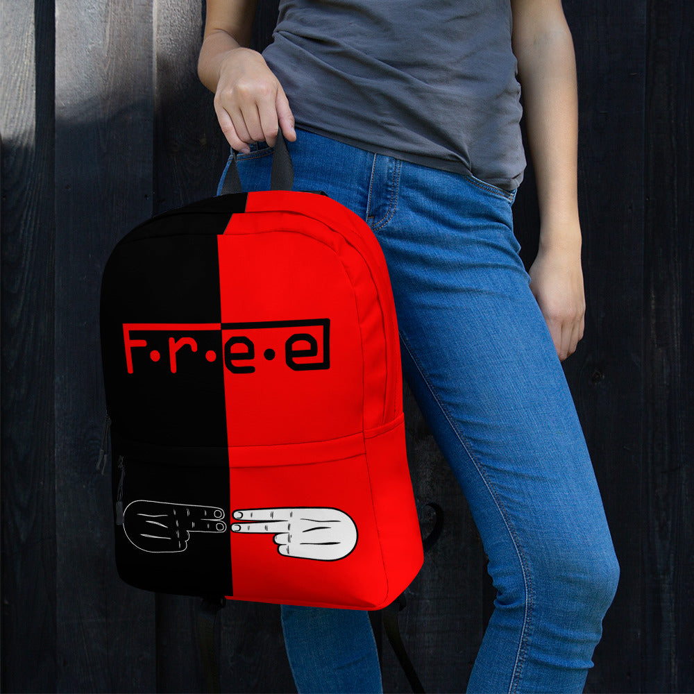F.R.E.E red and black backpack