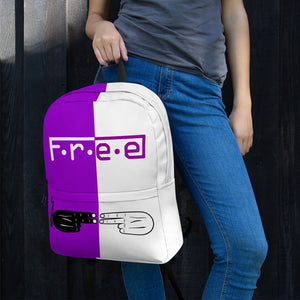 F.R.E.E purple and white backpack