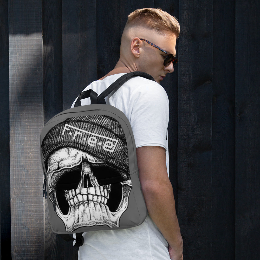 F.R.E.E all over grey skull backpack