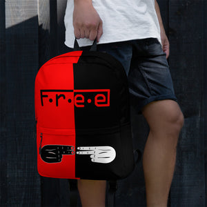 F.R.E.E red and black backpack