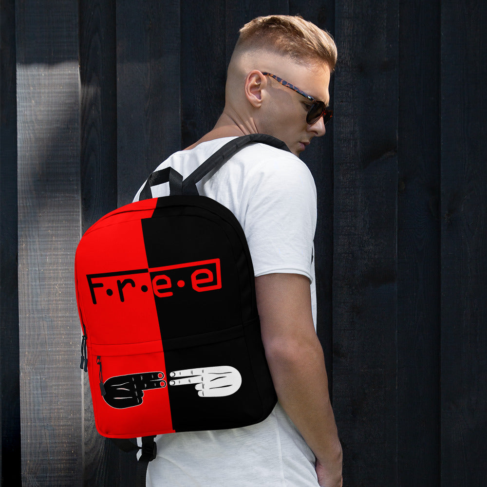 F.R.E.E red and black backpack