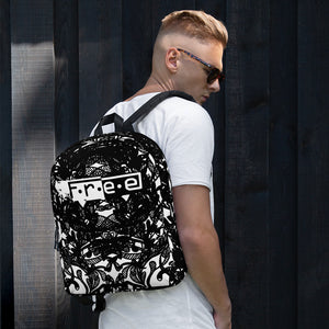 F.R.E.E patch black and white spotted backpack