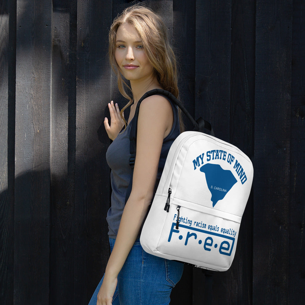 Free my state of mind white and blue S.C. backpack