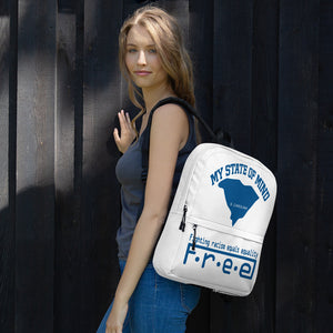 Free my state of mind white and blue S.C. backpack