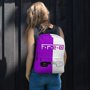 F.R.E.E purple and white backpack