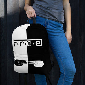 F.R.E.E white and black backpack