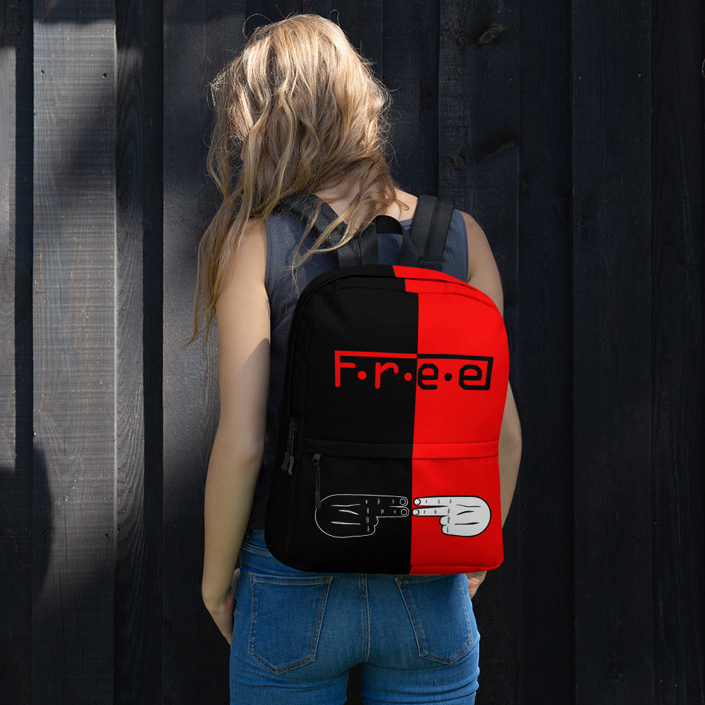 F.R.E.E red and black backpack