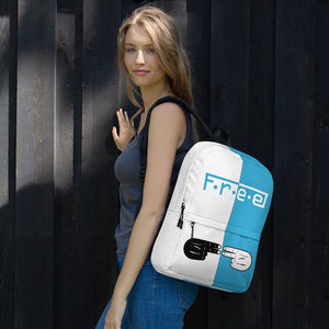 F.R.E.E white and light blue backpack