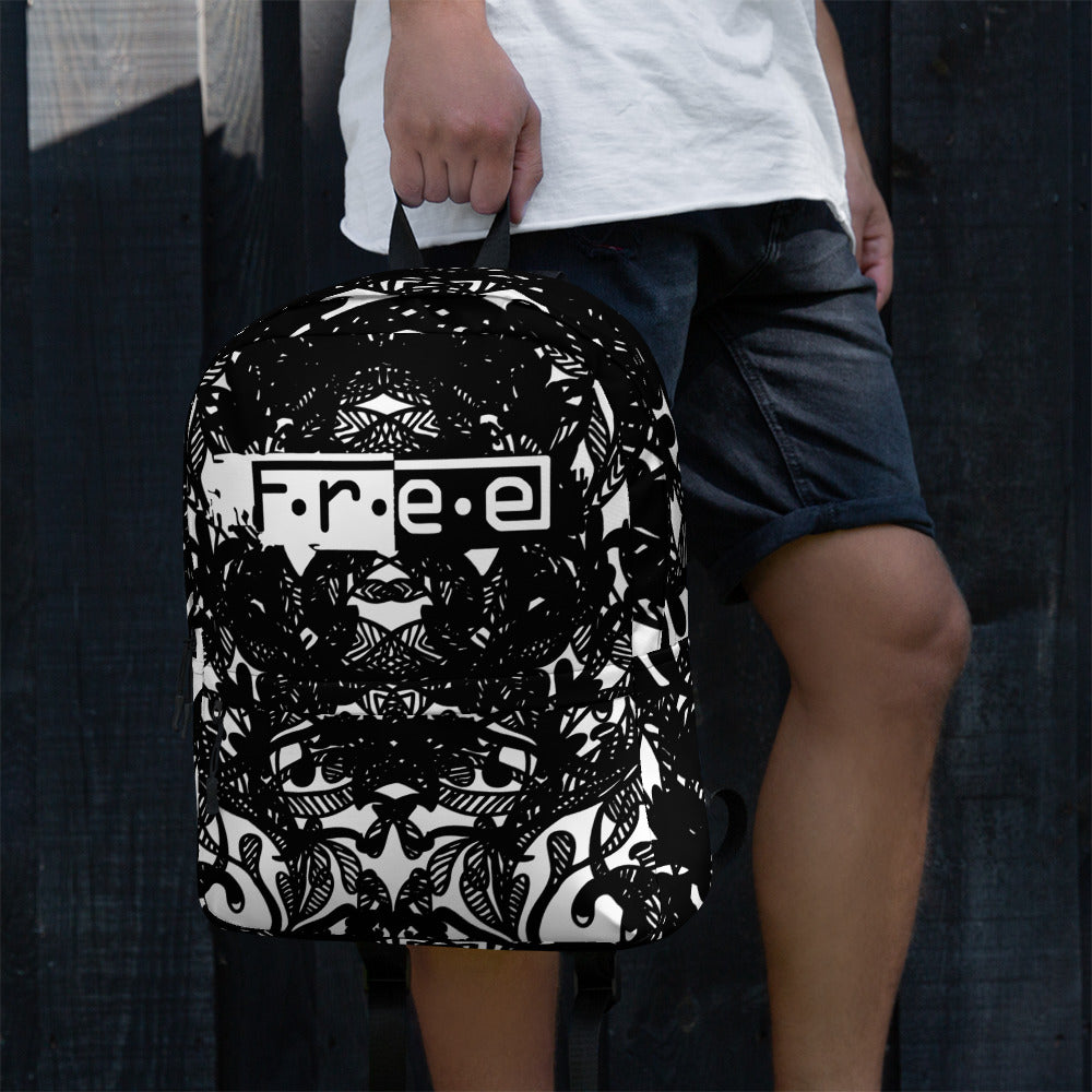 F.R.E.E patch black and white spotted backpack
