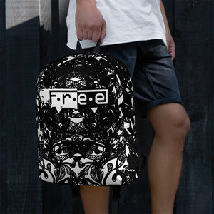 F.R.E.E patch black and white spotted backpack