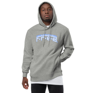 F.r.e.e white trimmed in blue Unisex fashion hoodie