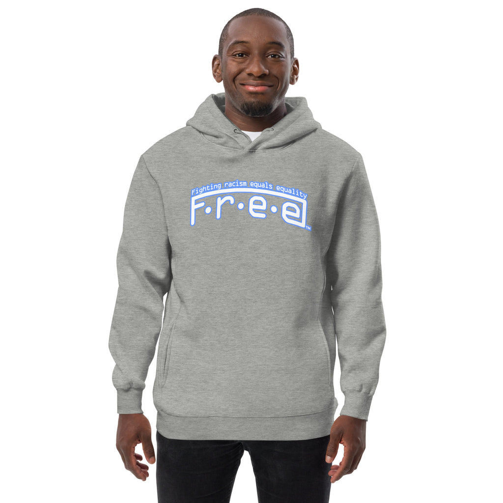 F.r.e.e white trimmed in blue Unisex fashion hoodie