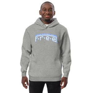F.r.e.e white trimmed in blue Unisex fashion hoodie