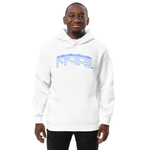 F.r.e.e white trimmed in blue Unisex fashion hoodie